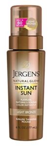 Jergens 20937 Natural Glow Instant Sun Body Mousse, Light Bronze Tan, 6 Ounce Sunless Tanning, best over the counter sunless tanner