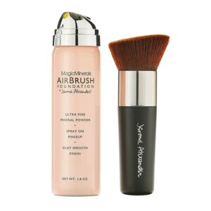 MagicMinerals AirBrush Foundation by Jerome Alexander – 2pc Set with Airbrush Foundation and Kabuki Brush - Spray Makeup with Anti-aging Ingredients for Smooth Radiant Skin