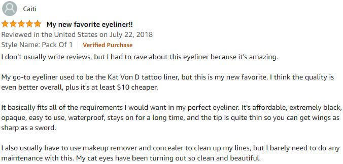 Amazon customer review for NYX PROFESSIONAL MAKEUP Epic Ink Liner, Waterproof Liquid Eyeliner