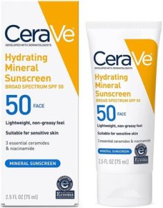 The CeraVe 100% Mineral Sunscreen SPF 50 | Face Sunscreen with Zinc Oxide & Titanium Dioxide for Sensitive Skin | With Hyaluronic Acid, Niacinamide, and Ceramides