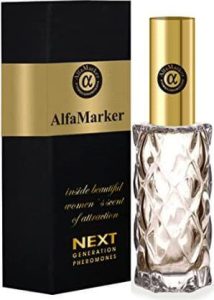 A bottle and packaging of the ALFAMARKER Pheromone Perfume Spray for Women - Pheromone Perfume for Women -20ml